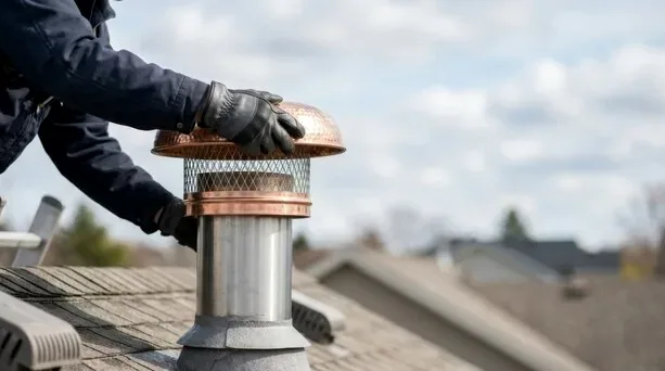 Installing a metal chimney cap with animal guard