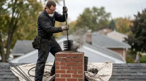 Sweep working on a Shorewood rooftop chimney